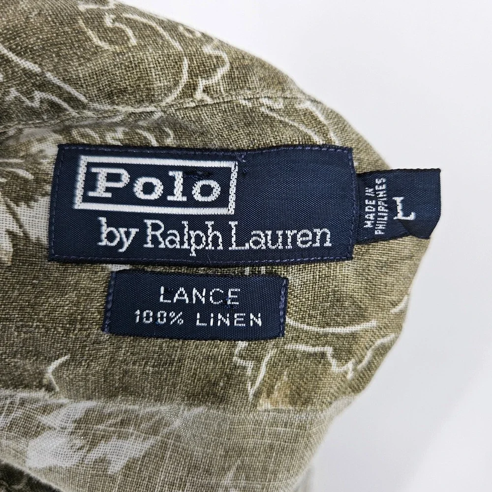 Vintage Polo Ralph Lauren Shirt Mens Large Lance Button Up Linen Hawaiian